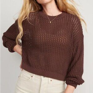 Old Navy Dark Brown Cropped Long Sleeve Crochet Sweater